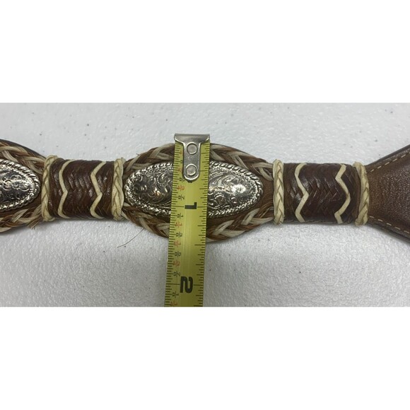 Vtg JUSTIN Concho Leather Western Rodeo Belt 34 Montana Silversmiths Buckle